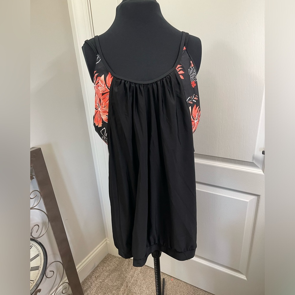Hanna Nikole Women's Plus Size 24W Black Floral Tankini Top Full Coverage NWT - Picture 6 of 10